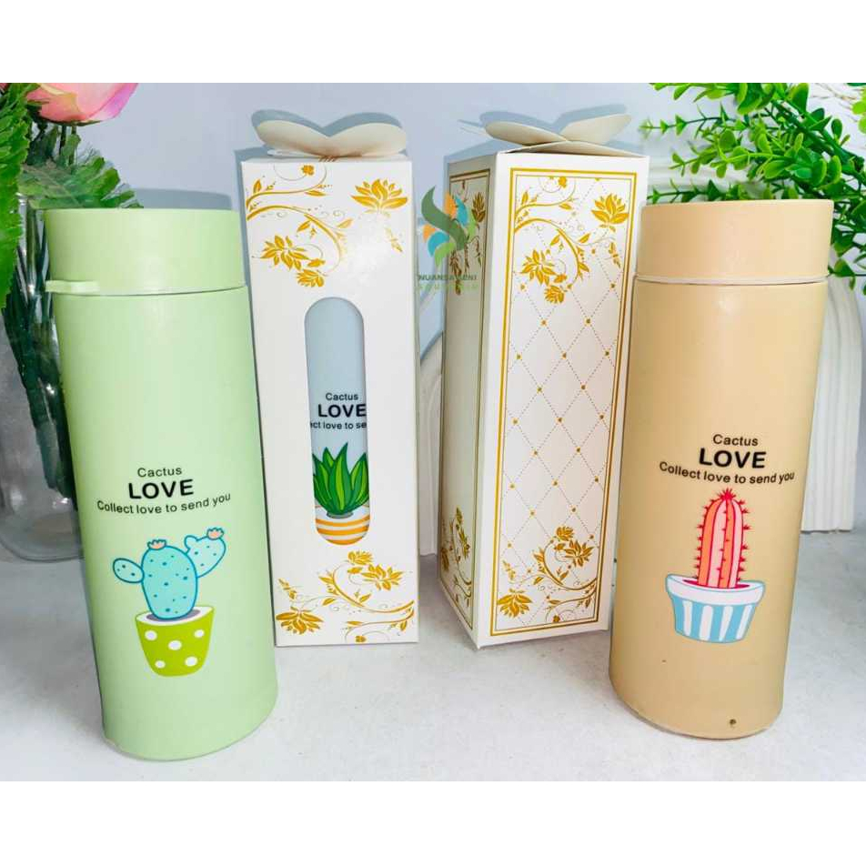Souvenir Botol Minum Kaca Kaktus My Bottle Kaca Tumbler Minum Motif Kaktus Unik BPA FREE 400ml Box