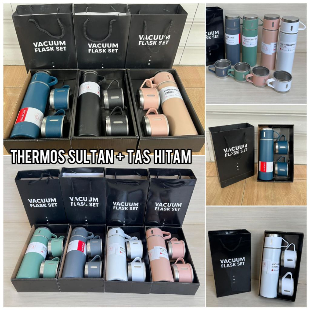 Termos Vacuum Flask Set 500ml - Desain Elegan, Warna Acak, Souvenir Premium