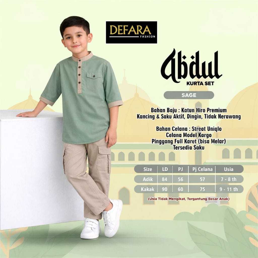 ABDUL Kurta Set Anak Laki Laki Setelan Baju Koko Original DEFARA Fashion Bahan Katun Hiro Premium Mo
