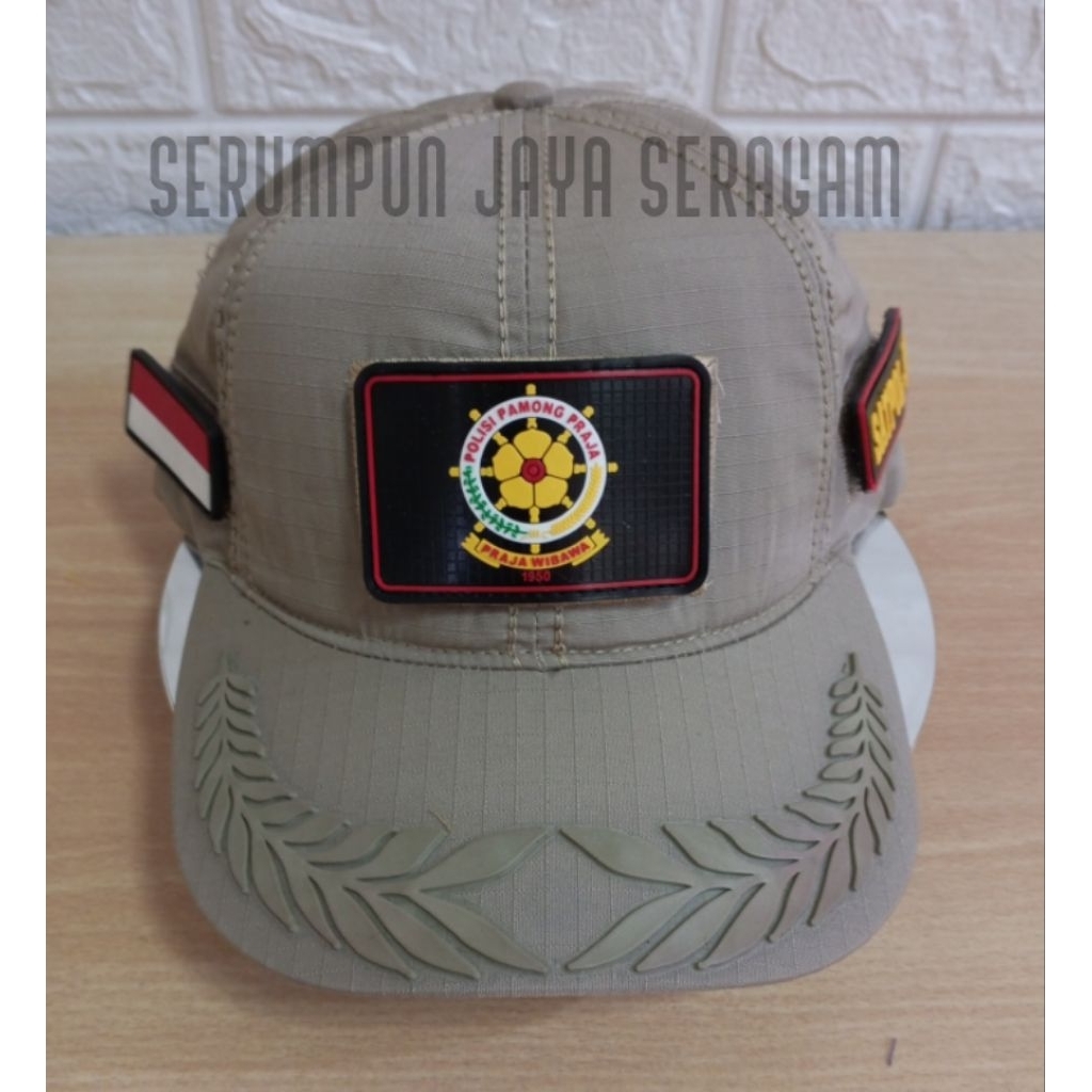 TOPI SATPOL PP PAMEN KREM 3 PATCH RUBBER - TOPI PAMEN SATPOL PP KREM PATCH RUBBER TEMPELAN PEREKAT K
