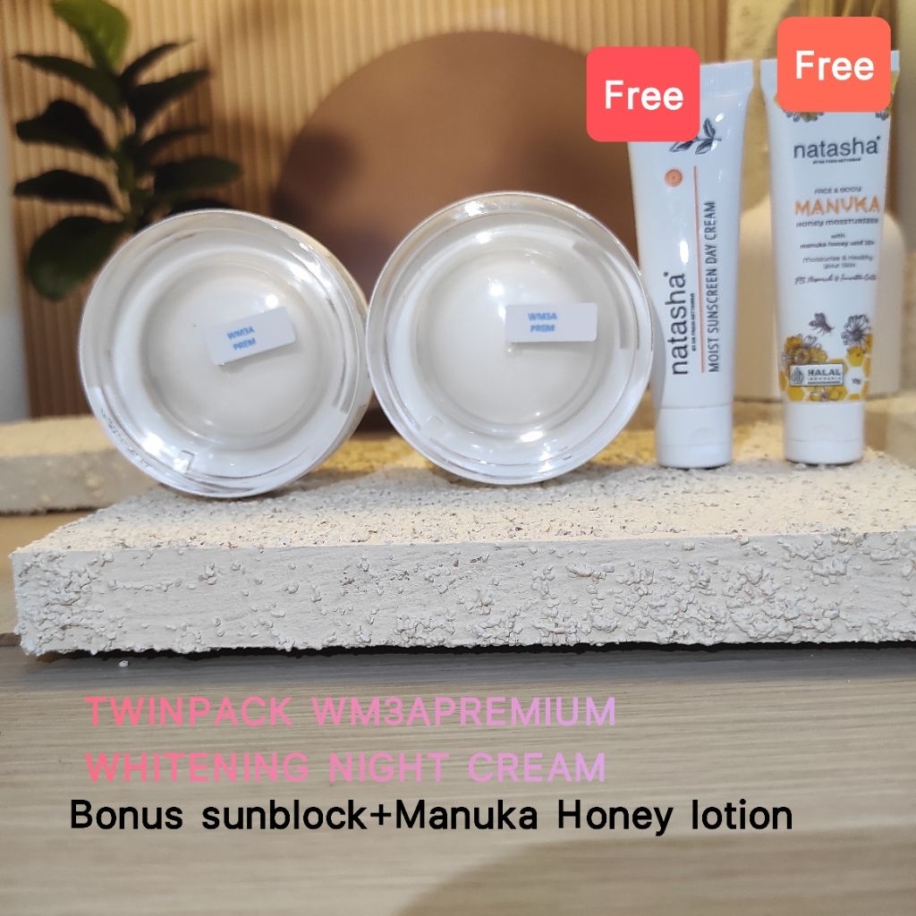 HARGA PAKET HEMAT  NATASHA 2 PCS KRIM WM3A PREMIUM Krim Malam Extra  Whitening+Free sunscreen+Manuka