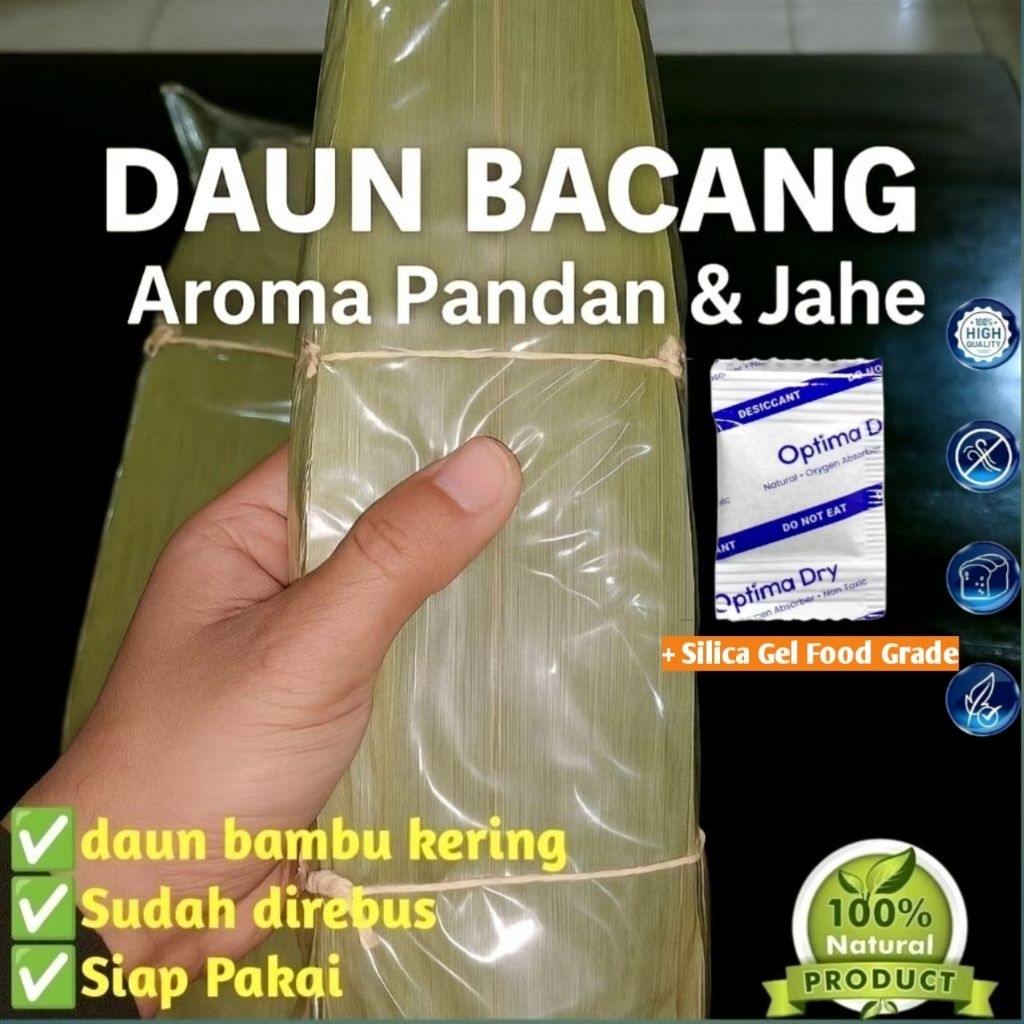 Daun Bacang Aroma Pandan - 50 Lembar Daun Bambu Kering 10 Cm