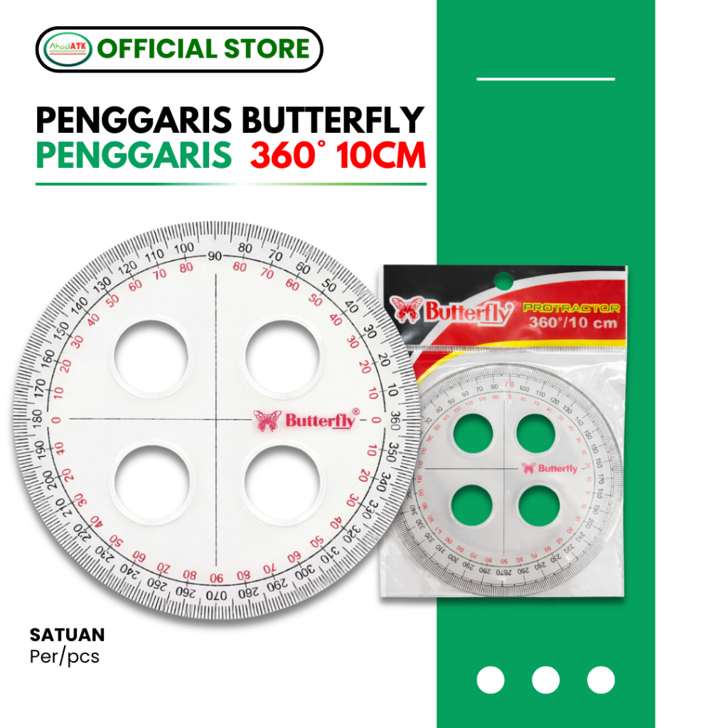 BUTTERFLY Penggaris Busur 360 Derajat Lingkaran Bulat Untuk Sekolah READY STOCK / Penggaris Busur 36