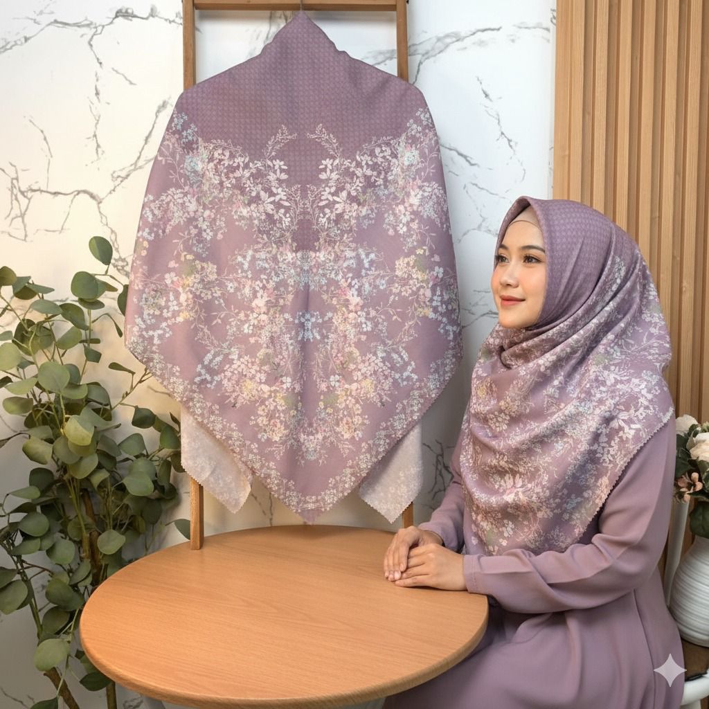 ELSHANUM Hijab Motif Segi Empat Floretis Series Limited Edition Motif Terbaru Hijab By Elshanum