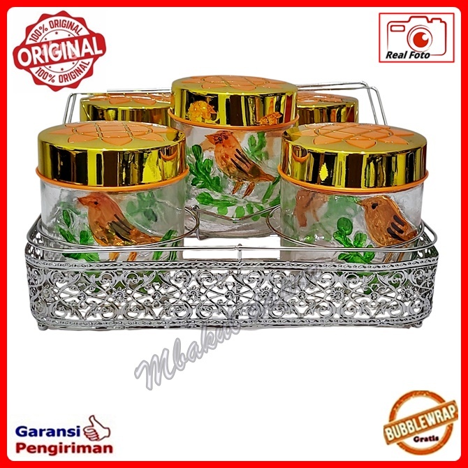 Toples Kaca Lebaran Kue Kering Keranjang Kedap Udara Souvenir Toples Set 5pcs Mewah Murah Unik