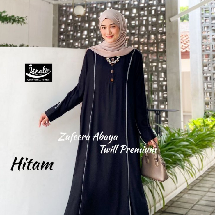Abaya ZAFEERA by Isnali Gamis Rayon Twill Premium Jumbo Warna Hitam Putih Coklat untuk Lebaran 2024 