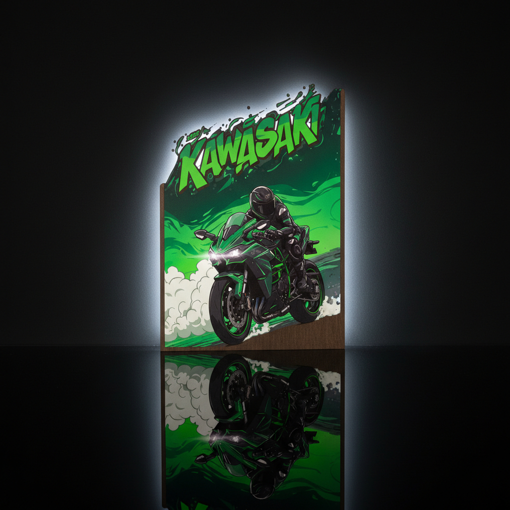 GUDANG KALIGRAFI ISLAMIC Hiasan Dinding Poster Kayu MDF Kawasaki Ninja H2 - Dekorasi Kamar Cowok Est