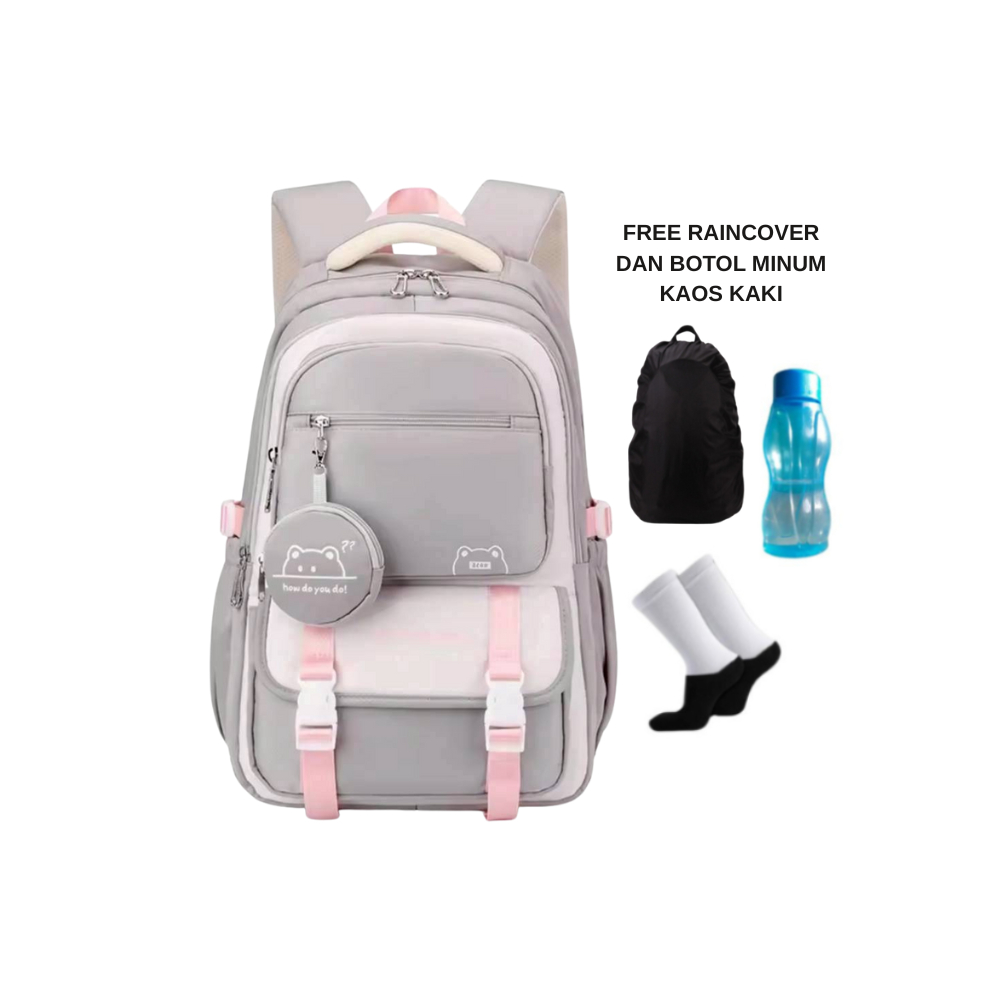 Tas Ransel Anak Perempuan Tas Sekolah Canvas 43x30cm Banyak Warna Hitam Sekolah SD SMP SMA