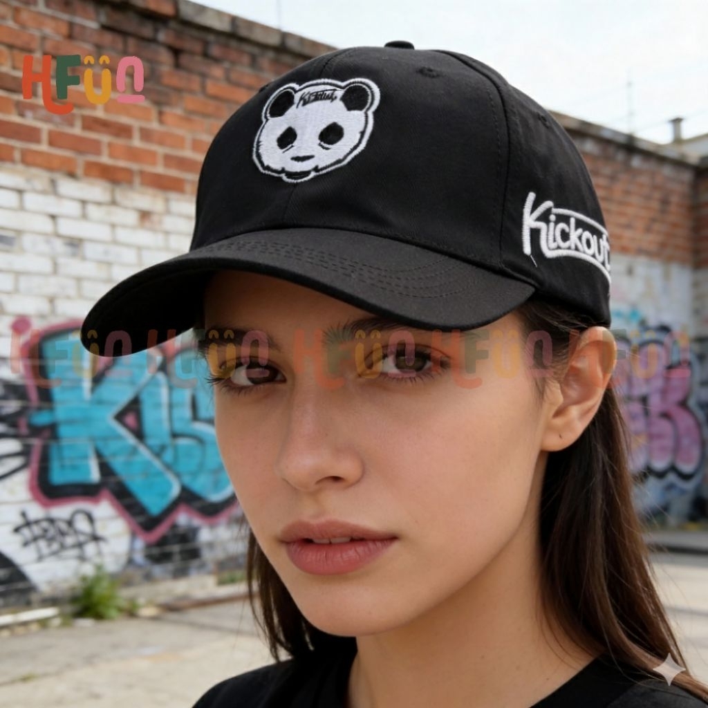 Hfun Kickout Topi Baseball Pria Wanita Bordir Panda Smile Caps Distro Premium Snapback Unisex Casual