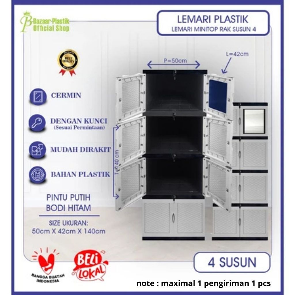Lemari Baju Plastik / Lemari Plastik Banyak Tingkat / Lemari Pakaian Plastik 2 Susun 3 Susun 4 Susun