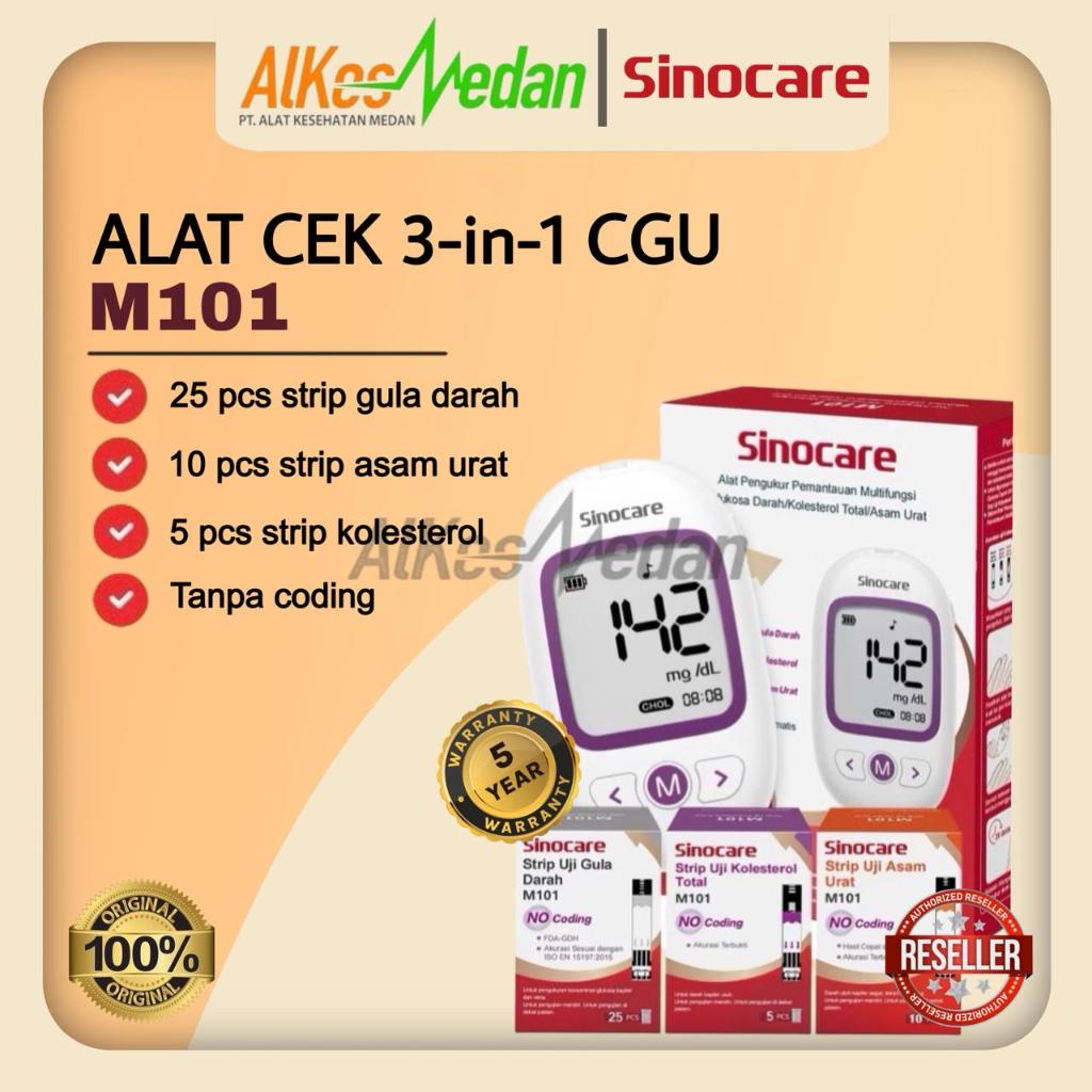 ALAT SINOCARE GCU 3IN1 ALAT CEK GULA DARAH, ASAM URAT DAN KOLESTEROL GARANSI 5 TAHUN ALKES MEDAN