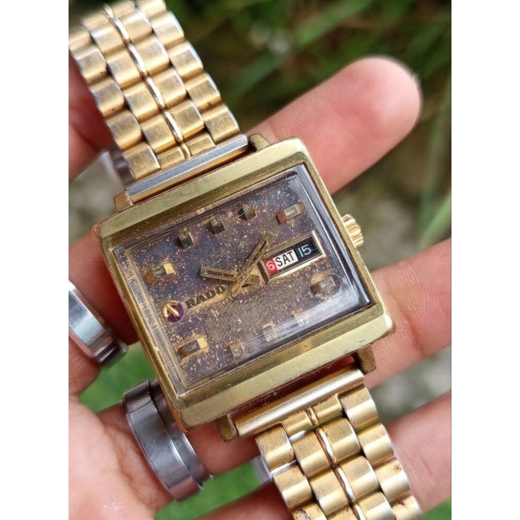 Jam tangan Rado Automatic gold plated patina dial Original 1970 Vintage Big size