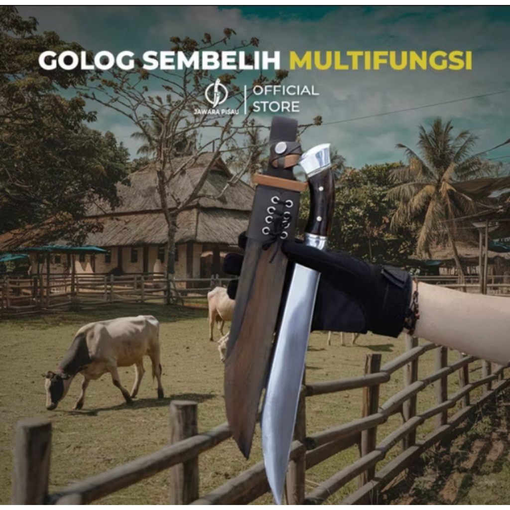 Golox Sembelih Multifungsi Premium – Pisau Jagal Super Tajam + Sarung Kulit | Cocok Kurban, Dapur, C