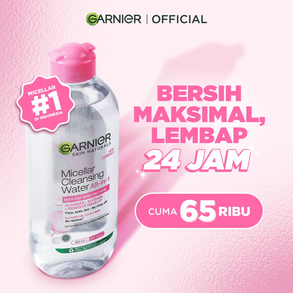 GARNIER Micellar Water Pink Skin Care 400ml Skincare Cleansing - Pembersih Wajah & Make up untuk Kul