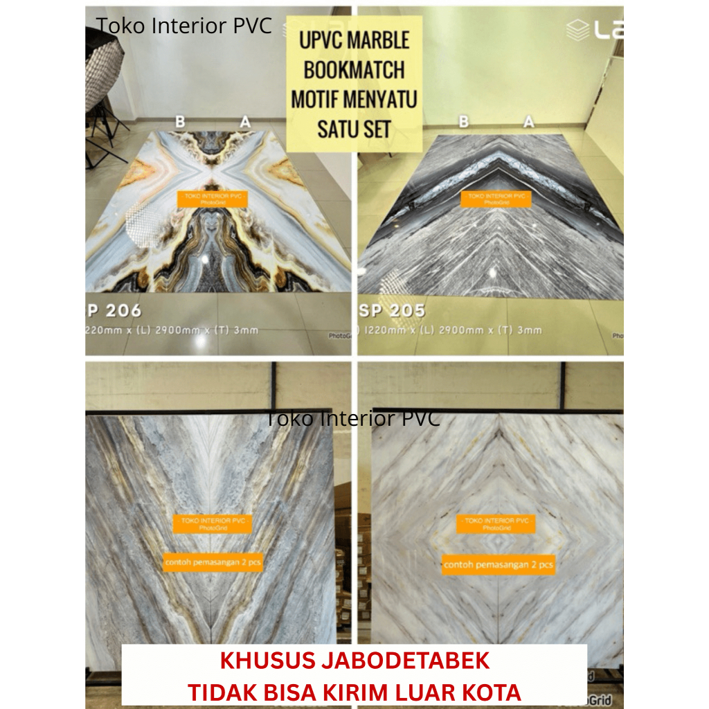 UPVC Marmer Motif Menyatu Bookmatch PVC Marble 1.22 x 290 Tebal 3 mm 1 Set isi 2 Lembar Wallboard  W
