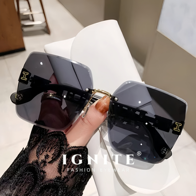 IGNITE Kacamata Hitam Wanita Fashion Gaya Tanpa Bingkai Style hijab Kacamata hitam yang dipersonalis