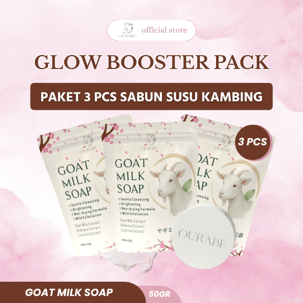 Ourabe Goat Milk Soap (PAKET 3 PCS) - Sabun Susu Kambing Brightening & Gentle Cleansing Formula Jepa