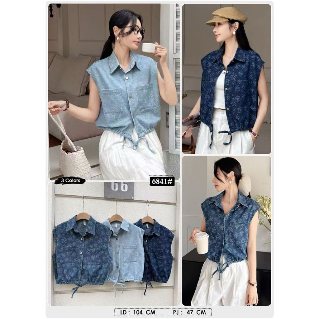 Arumi Vest Rompi Denim Korean Style | Rompi Wanita Kekinian Bawah Serut | Hangout