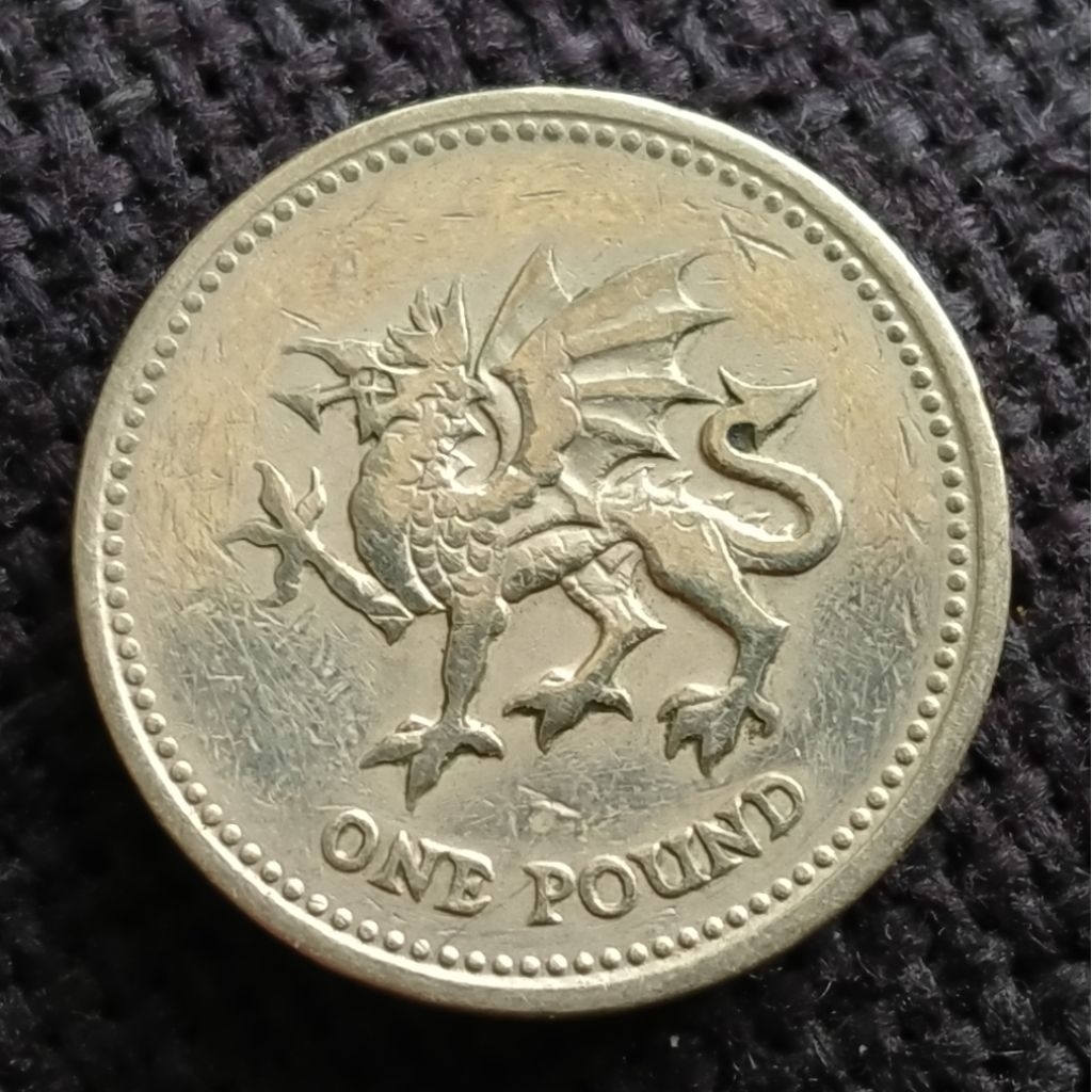 Uang Koin Kuno Inggris 1 Pound Lama Naga Wales Seri Lambang Heraldik Commemorative Naga