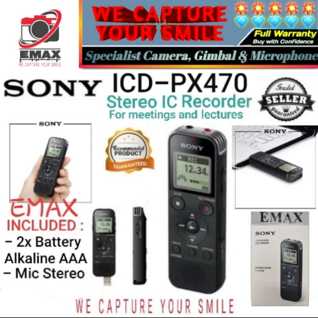 SONY ICD-PX470 Digital Stereo Voice Recorder Sony ICD PX470 Perekam Suara Sony PX470 Sony PX 470 Ori