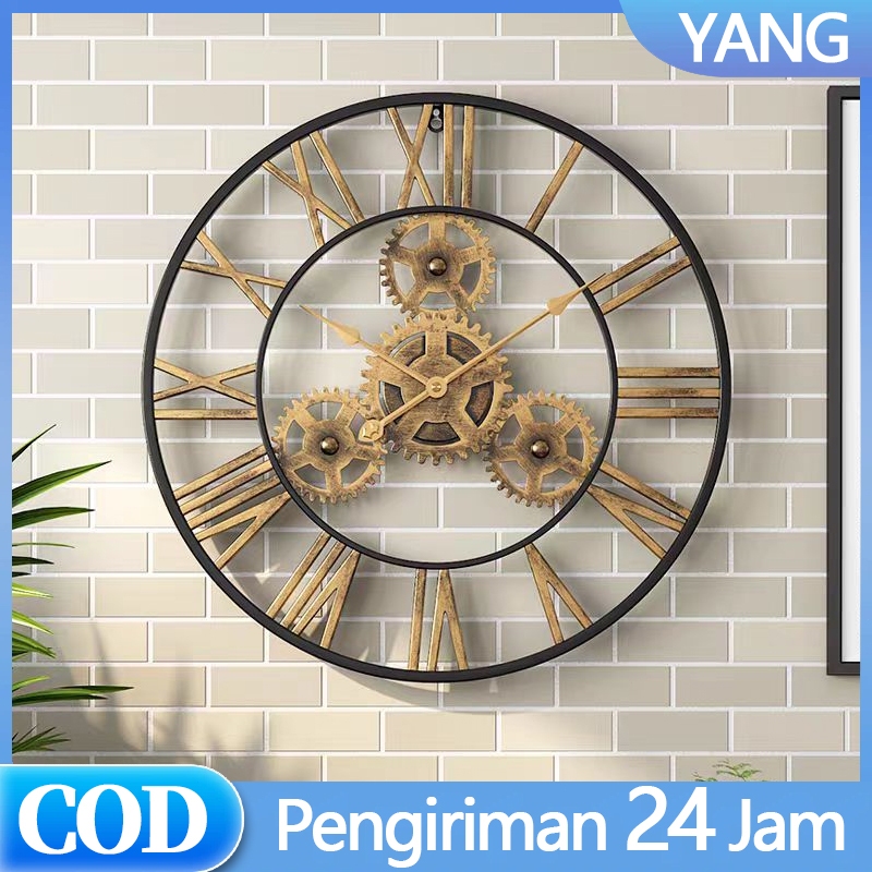 Jam Dinding Bergaya Industri Retro Dengan Roda Gigi Jam Dekoratif Untuk Ruang Tamu