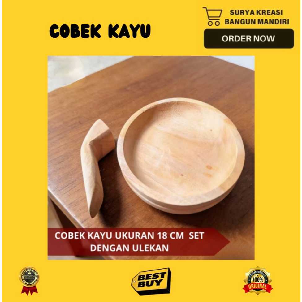 COBEK KAYU - ULEKAN KAYU - SET COBEK & ULEKAN KAYU - COBEK KAYU UKURAN SEDANG - COBEK SAMBAL