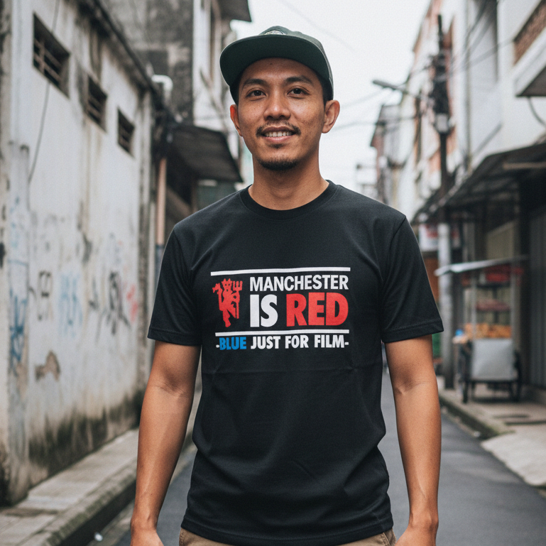 Kaos Distro Manchester Is Red Blu Just For Film