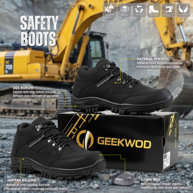 Sepatu Safety Pria Boots Ujung Besi Pria Wanita Safety Shoes Pabrik Industry Kitchen Proyek Tracking