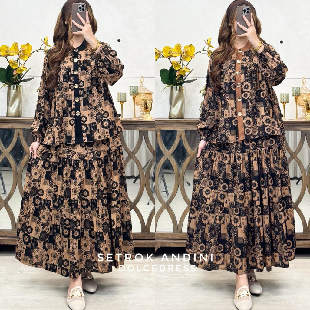 Dolcedress Setelan Rok ANDINI Jumbo Motif Mix Polos Bahan Rayon