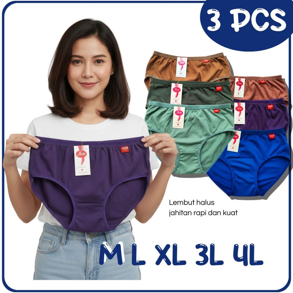 3 PCS CELANA DALAM WANITA POLOS GROSIR CELANA DALAM IMPOR ANDIN OEMAH DALEMAN.99