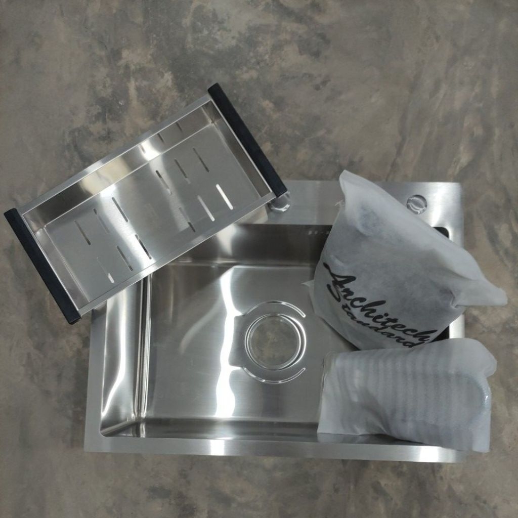 Wastafel Sink 1 Lubang Ukuran 60x45x22 Architech Standard 6045 Warna Black & Satin