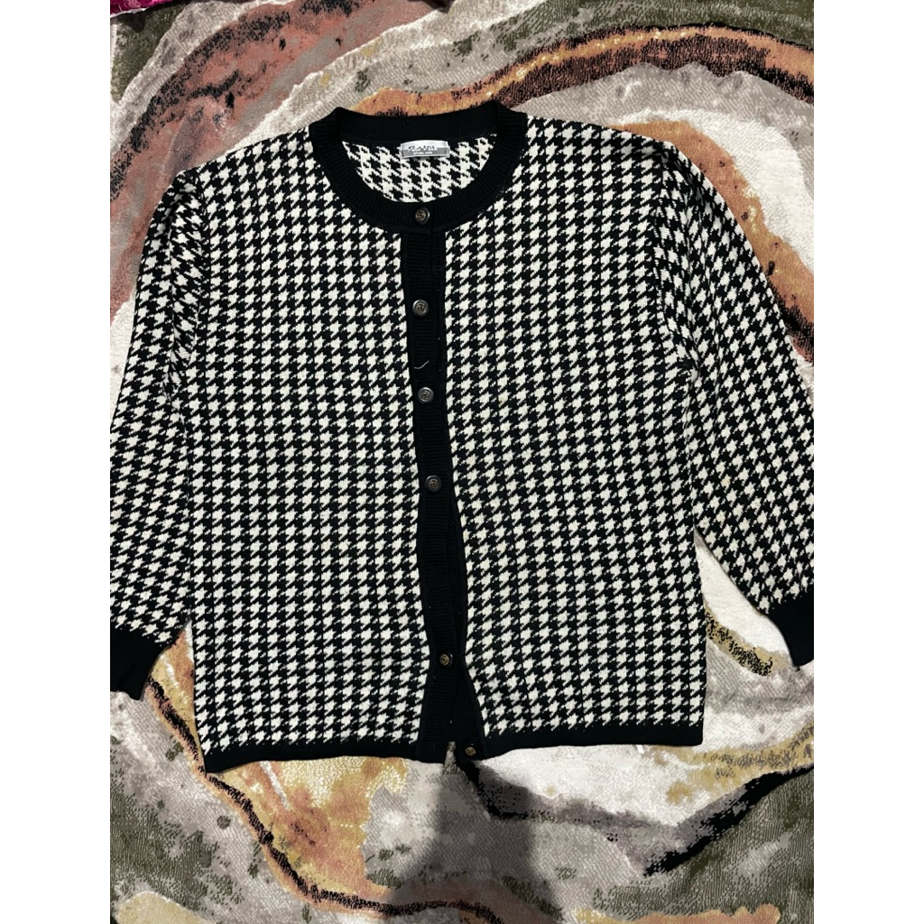 Cardigan rajut houndstooth