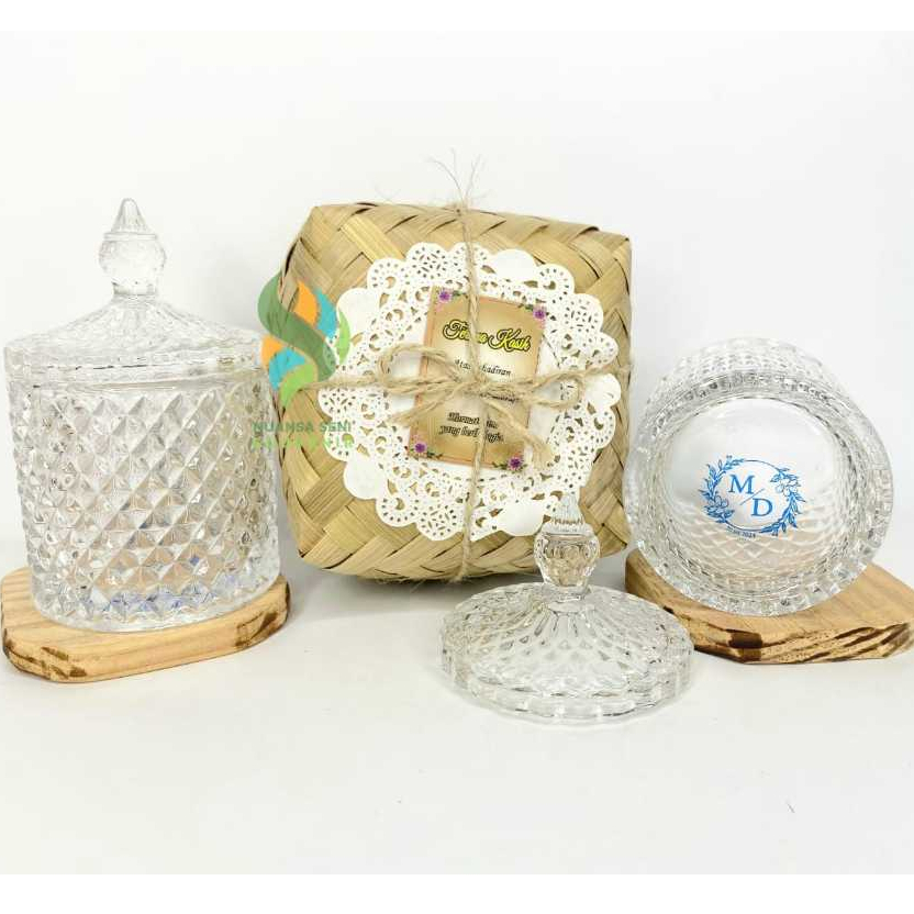 Souvenir Toples Snack Kaca Kristal Motif TG-1030-2.5 Toples Kristal Mini Glass Sablon Custom
