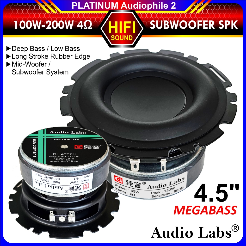 Speaker 4.5 Inch MEGABASS 130W 4 ohm Subwoofer Woofer Low Bass Speker 4.5" Hifi Audiolabs DL-45TZM