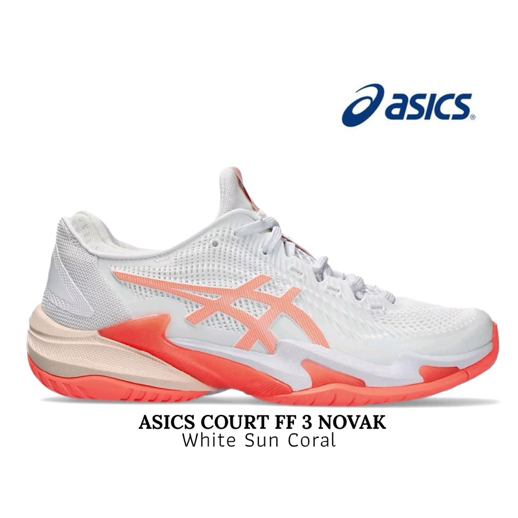 Sepatu Tenis Padel Wanita Asics Court FF3 Novak White Sun Coral