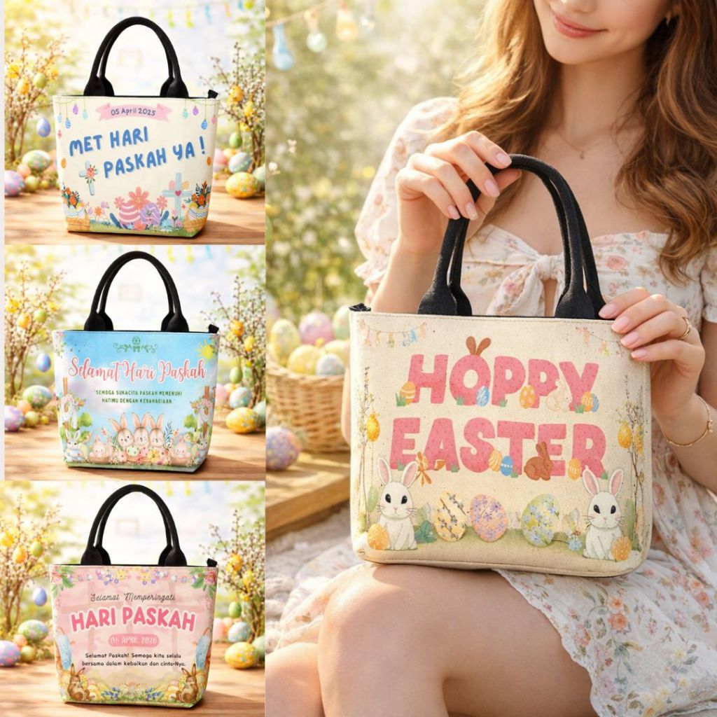[PROMO] Tas Totebag Hampers Paskah Kelinci Happy Easter Souvenir Paskah Lucu dan Unik