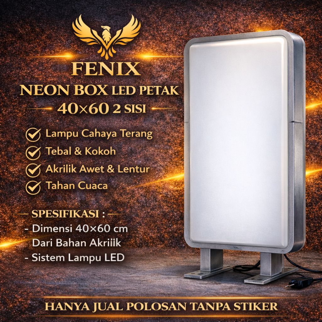 Neon Box LED Petak 40x60 2 Sisi | Neon Box Akrilik Standing Outdoor