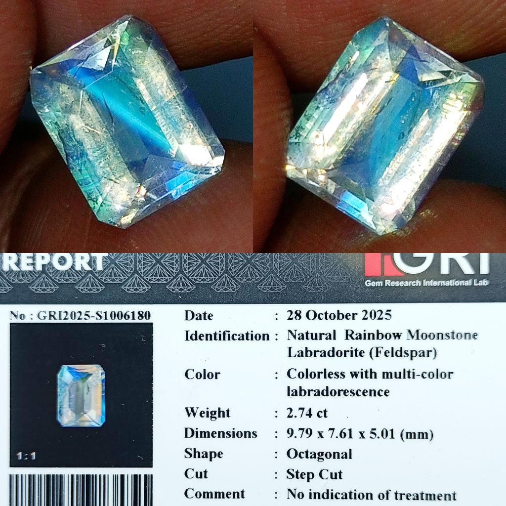 NATURAL RAINBOW MOONSTONE LABRADORITE FELDSPAR COLORLESS WITH MULTI COLOR NO TREATED OCTAGONAL MEMO 