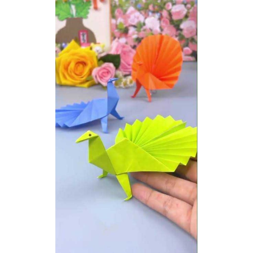 Origami Kerajinan Merak/Paper Garland 3D/Kerajinan Origami Kertas Bentuk Burung Merak