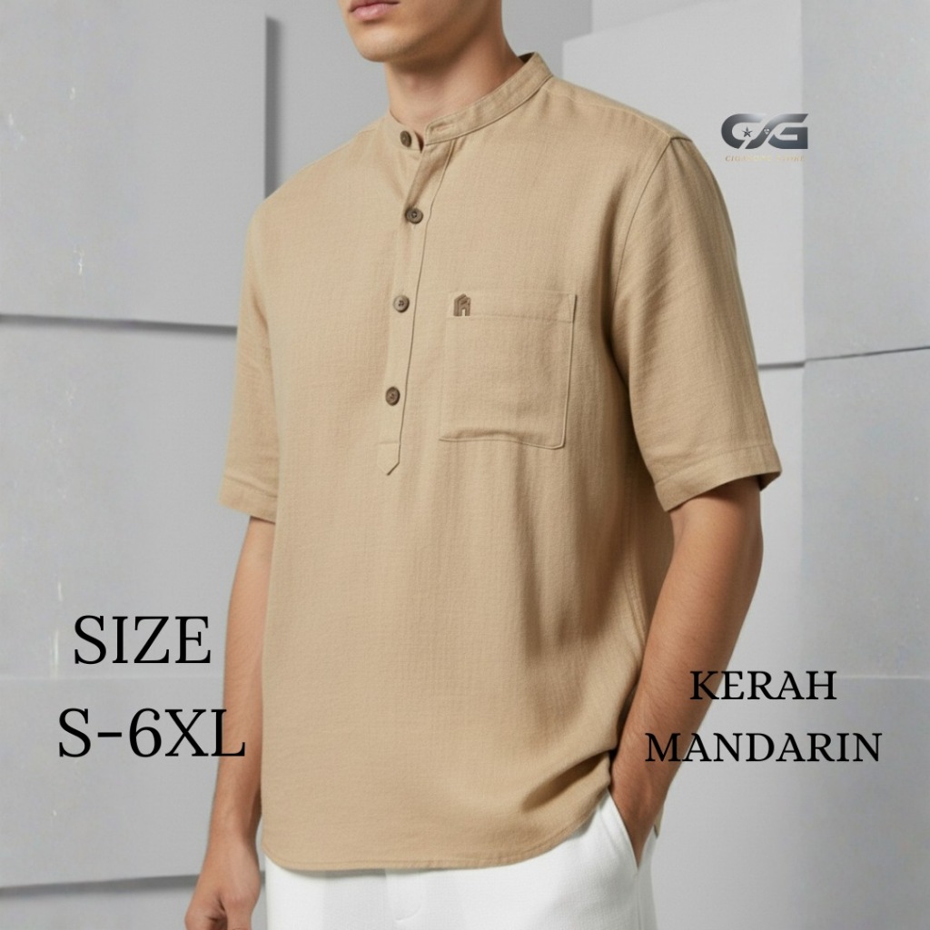 Kemeja Linen Pria Lengan Pendek, Atasan Linen Pria Tangan Pendek, Linen Big Size, Jumbo Men's Shirt