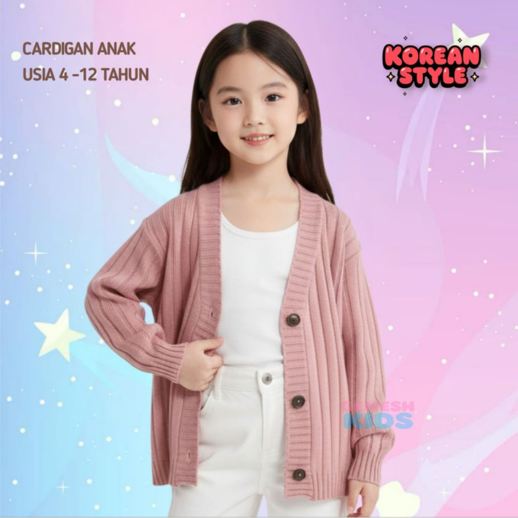 Baju Atasan Sweater Cardigan Rajut Anak Perempuan Usia 6-12 Tahun Lengan Panjang Fashion Korean Styl