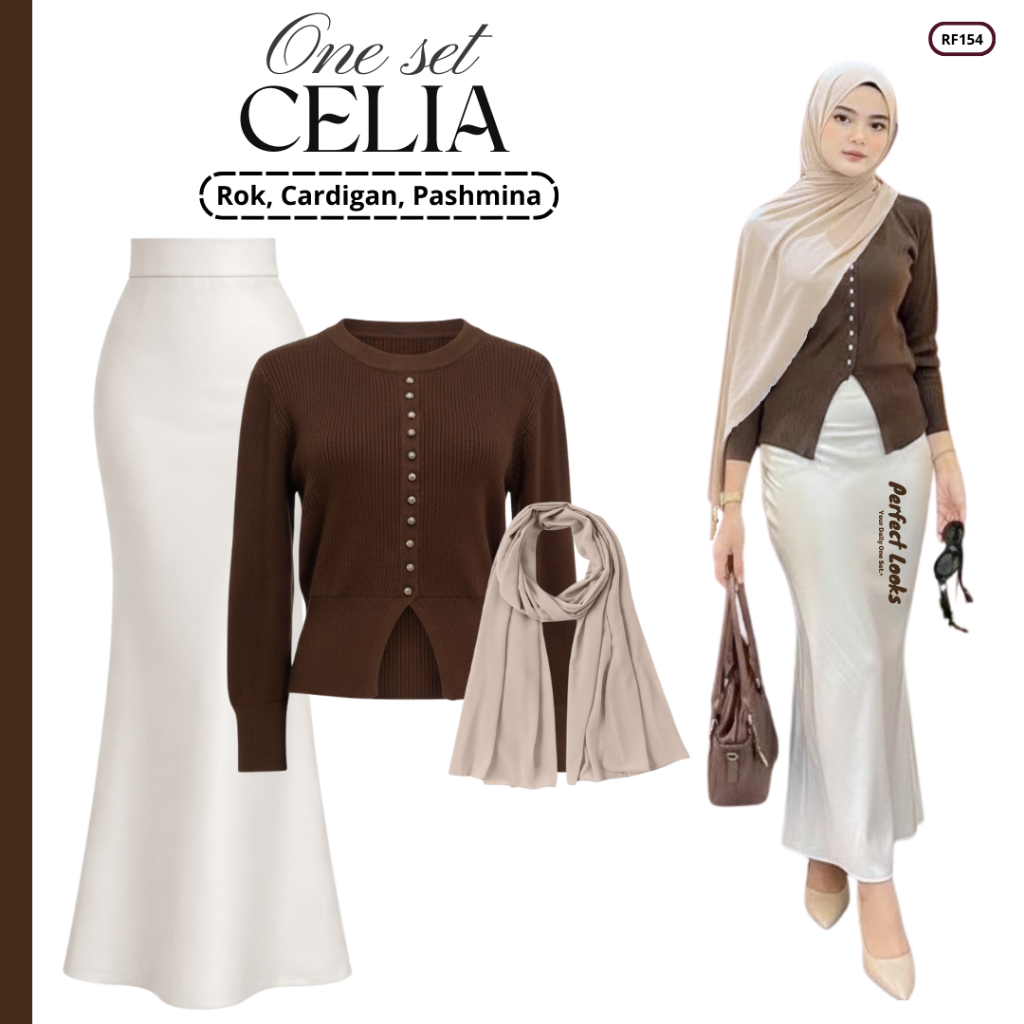 Setelan Atasan Rok | Rok, Cardigan, Pashmina | One Set Hiajb OOTD Kekinian RF154