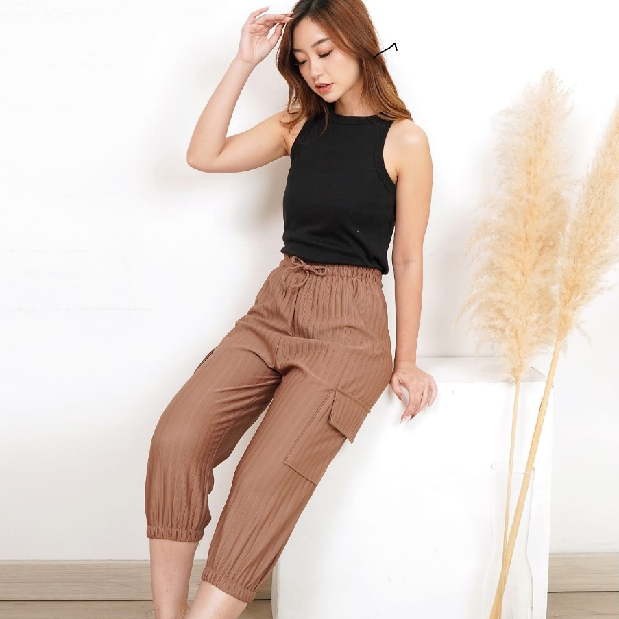 Celana Wanita 7/8 Cargo Jogger Jumbo / Celana Joger Wanita / Kulot Cargo