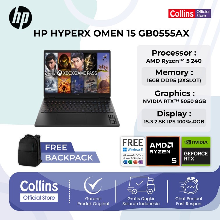 HP HYPERX OMEN 15 GB0555AX RYZEN 5 240 RTX5050 8GB/ 16GB 1TB WINDOWS 11 + OFFICE 15.3WQXGA 180HZ