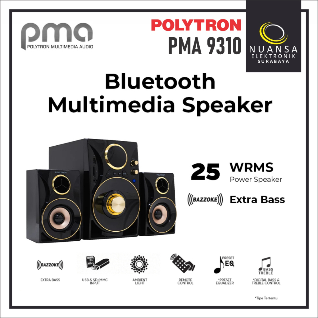 POLYTRON PMA 9310 / PMA9310 / PMA-9310 Multimedia Speaker Active USB Bluetooth Subwoofer Bazzoke & R