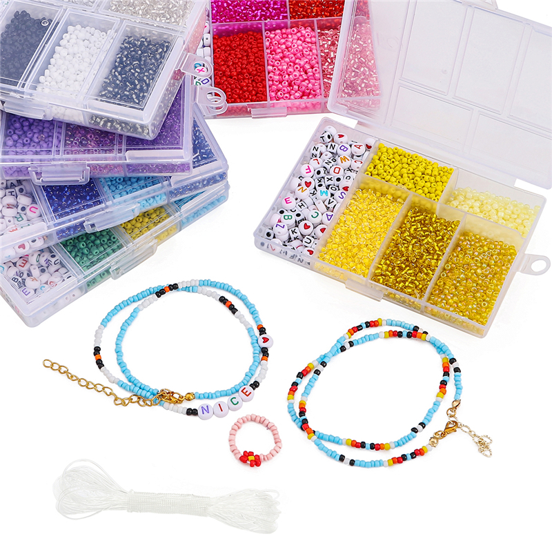 [DIY Set 3500pcs] Manik Kristal & Akrilik Bulat 3-6mm Warna-Warni untuk Kalung Gelang DIY - Kotak Se