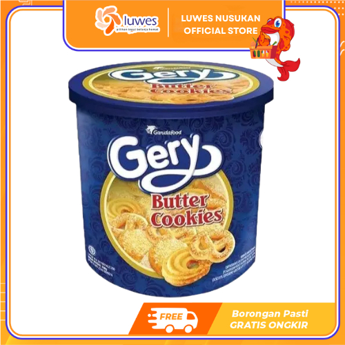 Gery Butter Cookies Biskuit Kelembutan Kerenyahan 300g Kaleng Plastik Biru