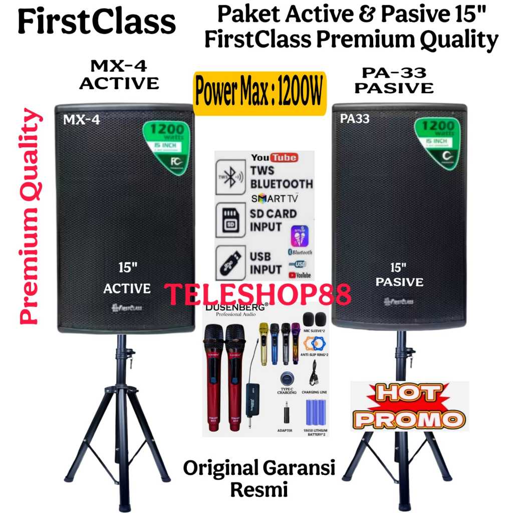Paket Outdoor Indoor Speaker Aktif Pasif 15" Firstclass MX 4 JP 160PRO/PA 33 JP 999PRO Bluetooth Usb
