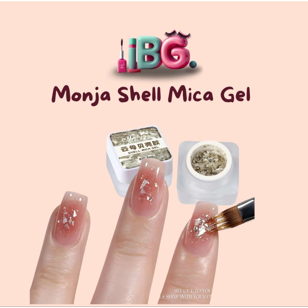 Monja Shell Mica Gel Monja foil flakes gel Monja foil gel nail art Monja foil gel nail art