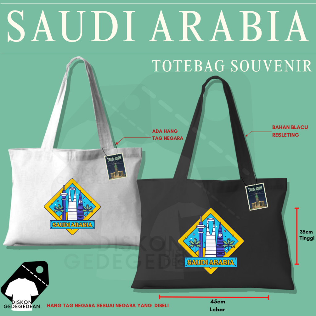 Diskongedegedean Totebag Souvenir Saudi Arabia Tas Oleh Oleh Arab Bahan Blacu Sablon